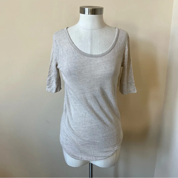 Annie Bing linen open scoop neck short sleeve tee t-shirt top 26221 - Picture 2 of 11